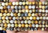 CAA6452 15 inches 4mm faceted round yellow crazy lace agate beads
