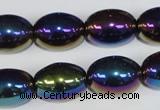 CAA853 15.5 inches 13*18mm rice AB-color black agate beads