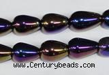 CAA855 15.5 inches 10*14mm teardrop AB-color black agate beads