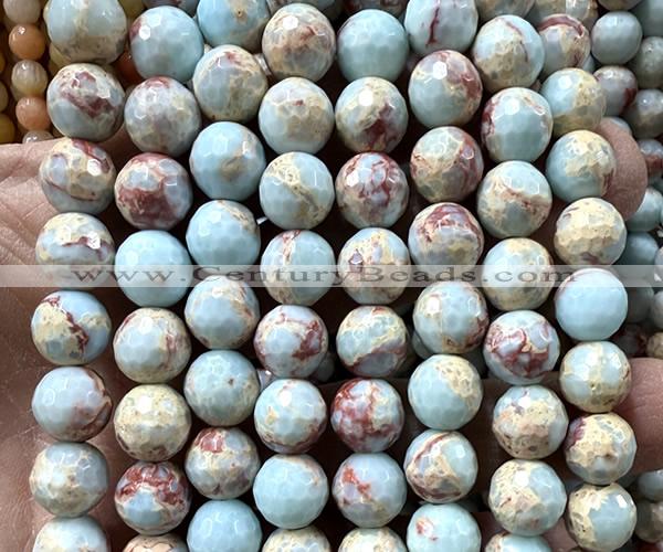 CAB1023 15 inches 10mm faceted round blue agalmatolite beads