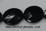 CAB320 15.5 inches 25mm faceted coin black agate gemstone beads