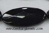 CAB322 15.5 inches 25*50mm faceted oval black agate gemstone beads