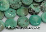 CAB33 15.5 inches 14mm faceted coin green grass agate gemstone beads