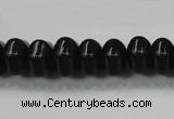 CAB340 15.5 inches 8*14mm hexagon rondelle black agate gemstone beads