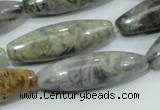 CAB565 15.5 inches 12*40mm rice silver needle agate gemstone beads