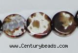 CAB627 15.5 inches 15mm flat round leopard skin agate beads wholesale