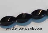 CAB796 15.5 inches 8*16mm faceted & twisted rice black agate beads