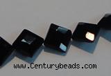 CAB803 15.5 inches 10*10mm faceted diamond black gemstone agate beads