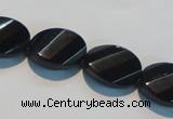 CAB815 15.5 inches 13*18mm faceted & twisted oval black agate beads