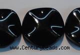 CAB827 15.5 inches 30mm wavy coin black agate gemstone beads wholesale