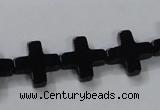 CAB846 15.5 inches 14*14mm cross black agate gemstone beads wholesale