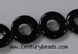 CAB854 15.5 inches 18mm donut black agate gemstone beads wholesale