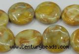 CAB944 15.5 inches 20mm flat round yellow crazy lace agate beads