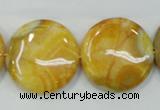 CAB945 15.5 inches 25mm flat round yellow crazy lace agate beads