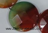 CAG1083 15.5 inches 40mm faceted coin rainbow agate beads