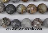 CAG1434 15.5 inches 12mm faceted round bamboo leaf agate beads