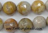 CAG1835 15.5 inches 16mm faceted round bamboo leaf agate beads