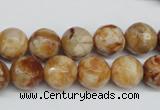 CAG1888 15.5 inches 12mm faceted round lemon crazy lace agate beads