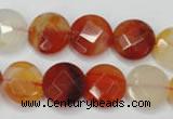 CAG2393 15.5 inches 14mm faceted coin red agate beads wholesale