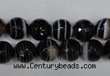 CAG2983 15.5 inches 10mm faceted round black line agate beads