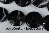 CAG3075 15.5 inches 18mm faceted coin black line agate beads
