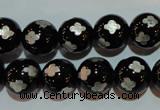 CAG3354 15.5 inches 12mm carved round black agate beads wholesale