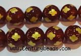 CAG3396 15.5 inches 12mm carved round red agate beads wholesale