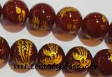 CAG3416 15.5 inches 14mm carved round red agate beads wholesale