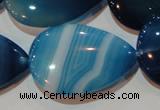 CAG3474 15.5 inches 25*35mm flat teardrop blue line agate beads