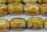 CAG3638 15.5 inches 15*20mm drum yellow crazy lace agate beads