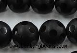 CAG3677 15.5 inches 20mm carved round matte black agate beads