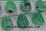 CAG3948 Top-drilled 13*18mm leaf green grass agate beads