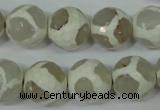 CAG4818 15 inches 14mm faceted round tibetan agate beads wholesale