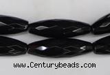 CAG5062 15.5 inches 10*30mm faceted rice black agate beads