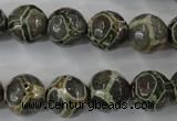 CAG6383 15 inches 10mm faceted round tibetan agate gemstone beads