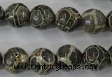 CAG6385 15 inches 14mm faceted round tibetan agate gemstone beads