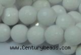 CAG714 15.5 inches 14mm faceted round white agate gemstone beads