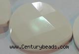 CAG7271 15.5 inches 40*50mm faceted flat teardrop white agate beads