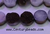 CAG8355 7.5 inches 14mm coin purple plated druzy agate beads