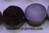 CAG8395 7.5 inches 25mm coin purple plated druzy agate beads