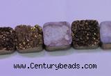 CAG8422 7.5 inches 14*14mm square gold plated druzy agate beads