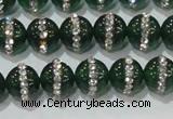 CAG8620 15.5 inches 8mm round green agate with rhinestone beads