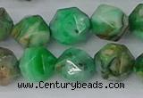 CAG9966 15.5 inches 12mm faceted nuggets green crazy lace agate beads