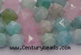 CAM1442 15.5 inches 8mm faceted nuggets amazonite & rose quartz beads