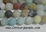 CAM1487 15.5 inches 6mm faceted nuggets matte black amazonite beads