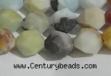 CAM1489 15.5 inches 10mm faceted nuggets matte black amazonite beads