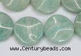 CAM412 15.5 inches 20mm wavy coin natural russian amazonite beads