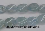 CAQ150 15.5 inches 10*12mm twisted oval natural aquamarine beads