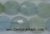 CAQ570 15.5 inches 11mm faceted coin natural aquamarine beads