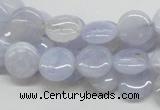 CBC12 15.5 inches 12mm flat round blue chalcedony beads wholesale